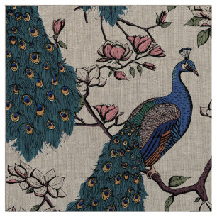 Tecido Peacocks Azuis Elegantes em Ramais de Árvores Magn