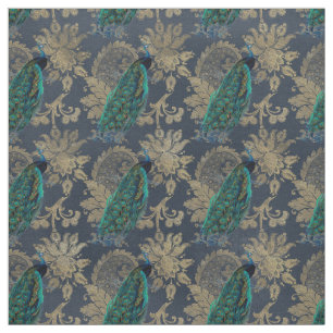 Tecido Peacocks em Azul e Dourado