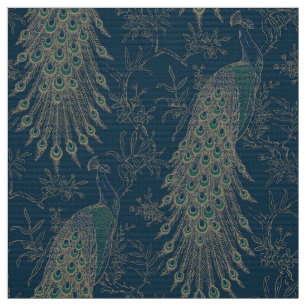 Tecido Peacocks, estilo vitoriano e chá escuro e Dourado