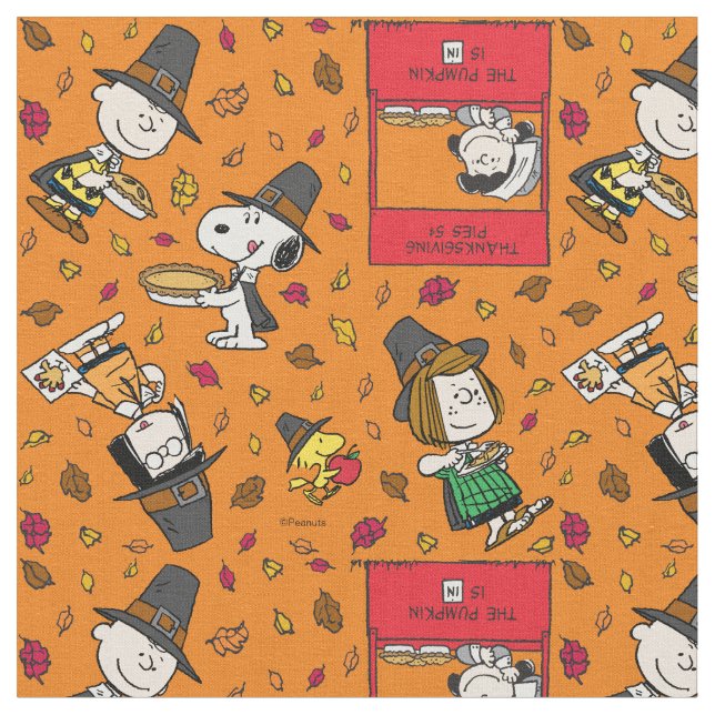 Tecido Peanuts Gang Pilgrim Thanksgiving (Detalhe)