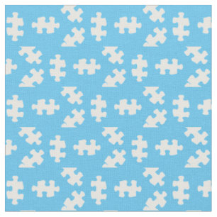 Tecido Peças de Puzzle Azul Claro e Branco