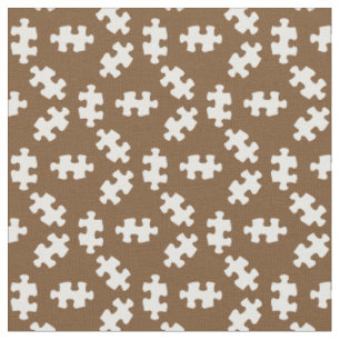 Tecido Peças de Puzzle Marrom e Branco
