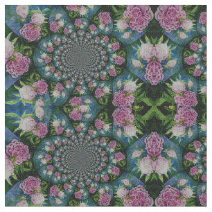 Tecido Pedônio branco-rosa, cor-de-água floral, mandala