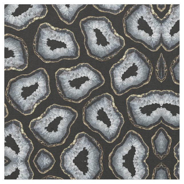 Tecido Pedras de Geodo Dourado Preto-Branco Moderno (Detalhe)