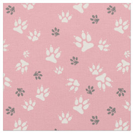 Tecido  Pegadas de cães em fundo rosa