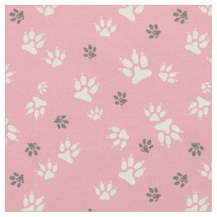 Tecido  Pegadas de cães em fundo rosa
