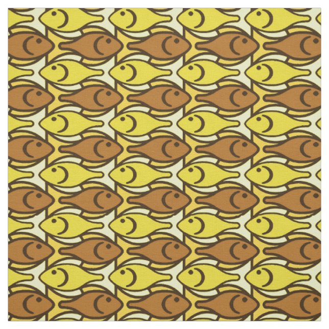 Tecido Peixe moderno do século médio, ouro e castanho (Modelo)