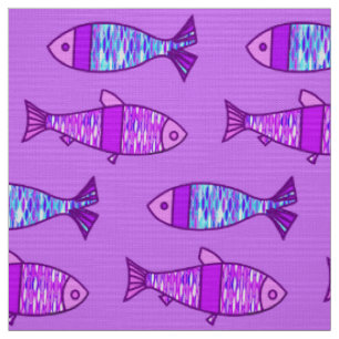 Tecido Peixe Moderno Retro, Violeta e Roxo Âmbar