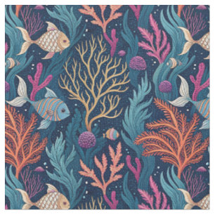 Tecido Peixes & Coral Submarino - Padrão Aquático Oceânic