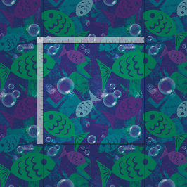 Tecido Peixes e bolhas de natação Padrão de recife vibran