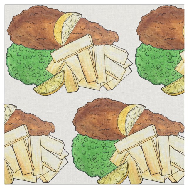 Tecido Peixes e Chips Mushy Peas British Pub Fare UK Comi (Detalhe)