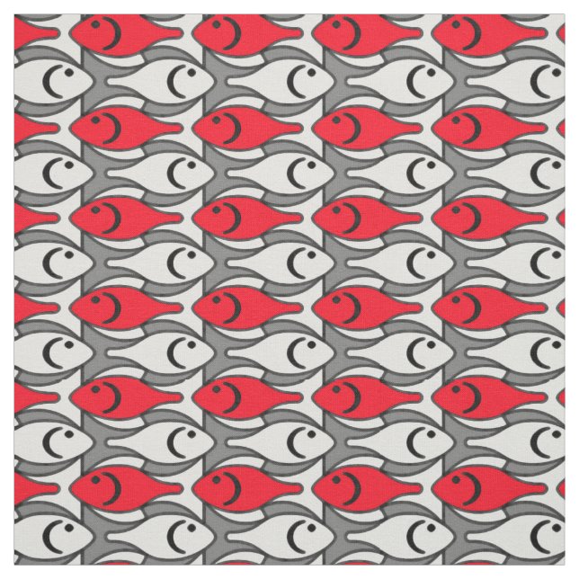 Tecido Peixes modernos do meio século, vermelho e (Modelo)