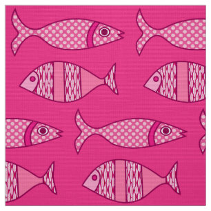 Tecido Peixes modernos retros, fúcsia, luz - rosa,
