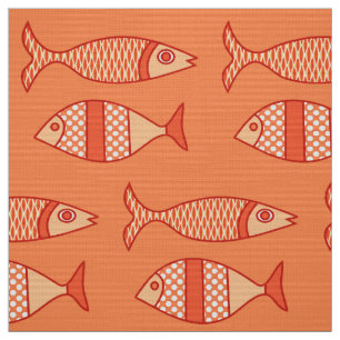 Tecido Peixes modernos retros, laranja coral clara &