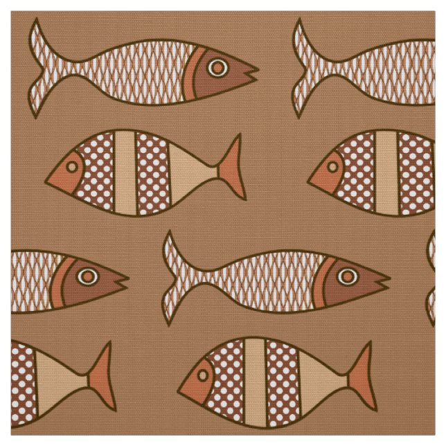Tecido Peixes modernos retros, Tan, bege e luz - marrom (Modelo)