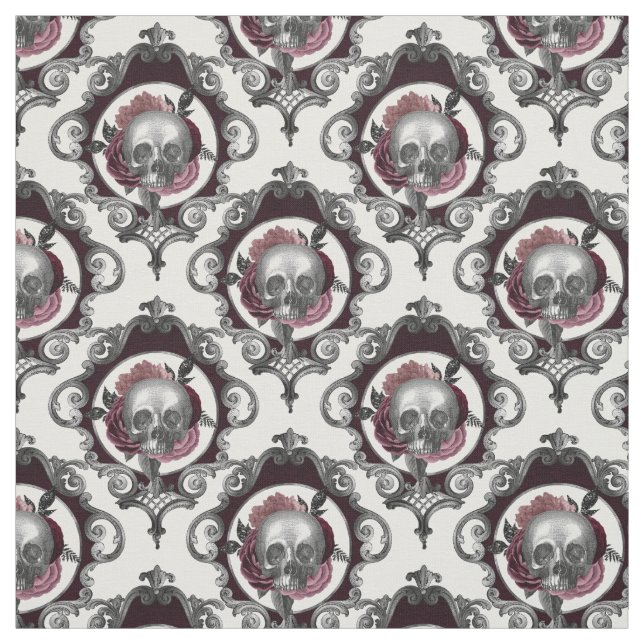 Tecido Peles e flores de ornamentado em branco (Modelo)