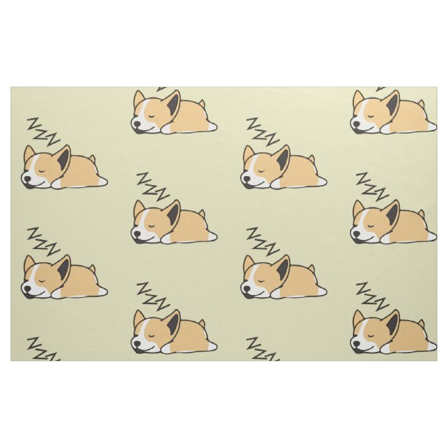 Tecido Pembroke Welsh Corgi Cão Dormindo em ZZZ (Fat Quarter)