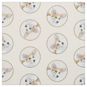 Tecido Pembroke Welsh Corgi Pintura Vermelha Original Art