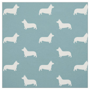 Tecido Pembroke Welsh Corgi Silhouettes Azul Padrão