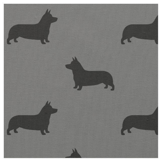 Tecido Pembroke Welsh Corgi Silhouettes Cinza (Detalhe)