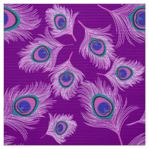 Tecido Penas de Pavão Orquídea sobre Roxo Âmbar