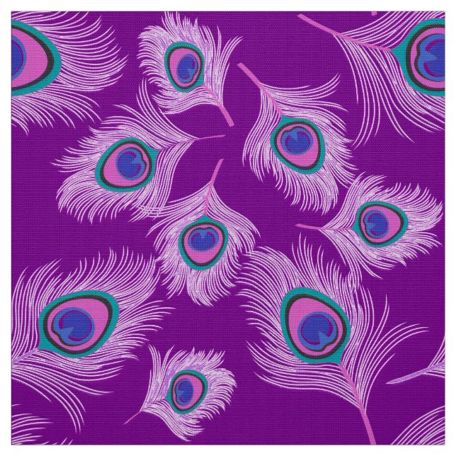 Tecido Penas de Pavão Orquídea sobre Roxo Âmbar (Modelo)