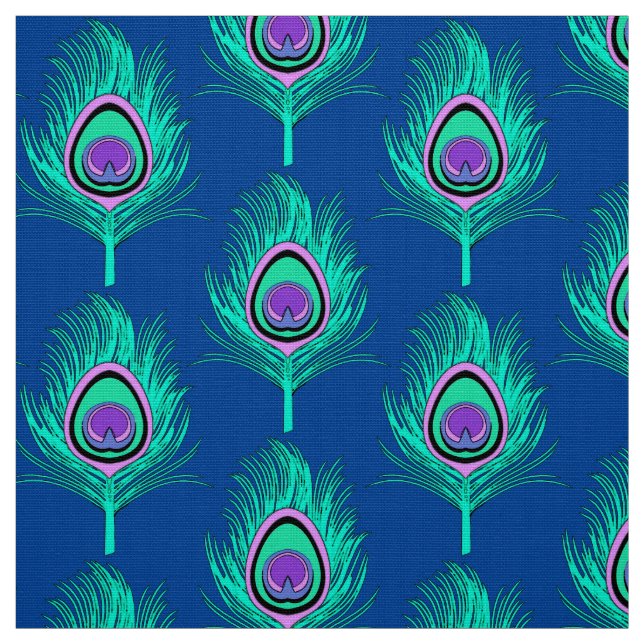 Tecido Penas do pavão, Aqua em azuis cobaltos profundos (Modelo)