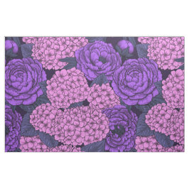 Tecido Penia e hidrangea em rosa e violeta