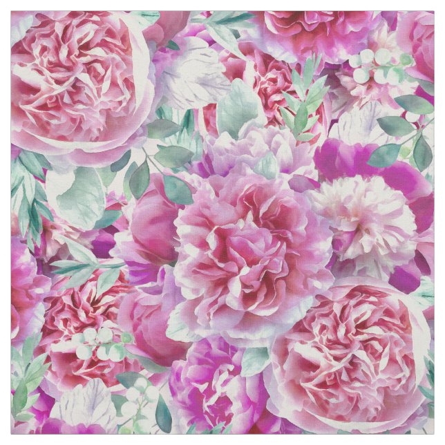Tecido Pêonias Rosa Extremas E Folhas De Teto Verde (Modelo)