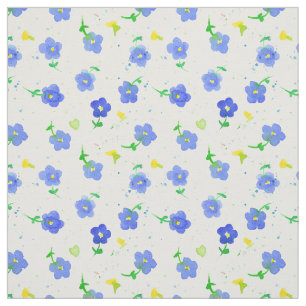 Tecido Pequena Flor Silvestre Azul Inglês Aquarela
