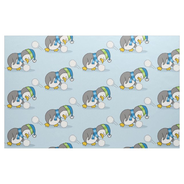 Tecido Pequeno pinguim pegando uma bola de neve (Fat Quarter)