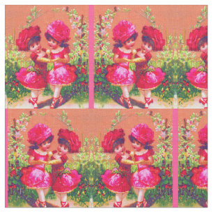 Tecido Pequenos dançarinos do cartão vitoriano em impress