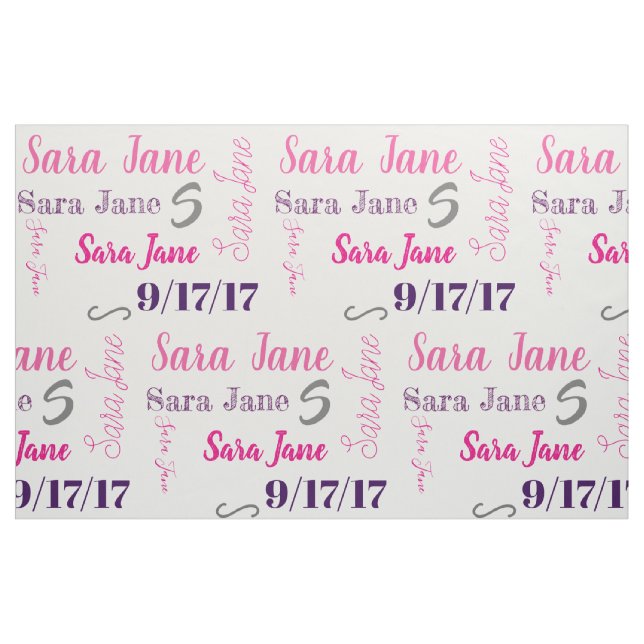 Tecido personalizado do nome e do aniversário (Fat Quarter)