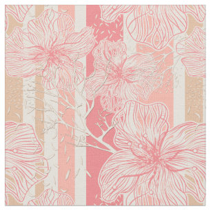 Tecido Pêssego de pêssego listrado de abstrato tropicais