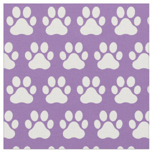 Tecido Pet Dog Cat Paw Imprime Branco Roxo