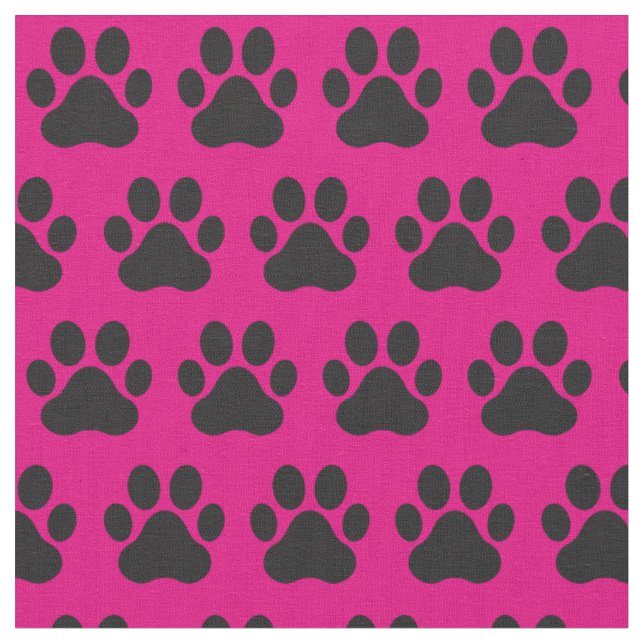 Tecido Pet Dog Cat Paw Imprime Preto Rosa (Detalhe)