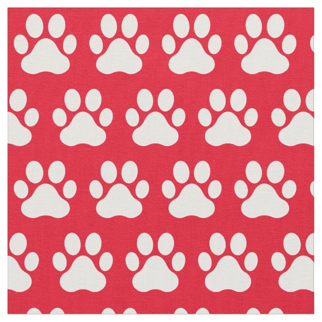 Tecido Pet Dog Cat Paw Imprime Vermelho Branco (Detalhe)