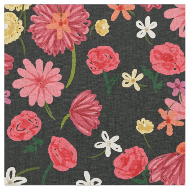 Tecido Petição Floral em Cores Rosa e Pêssego (Detalhe)