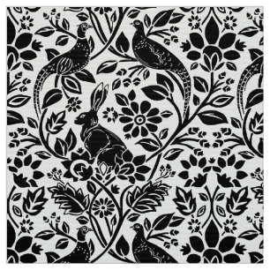 Tecido Pheasant and Hare Patterno, Branco e Preto