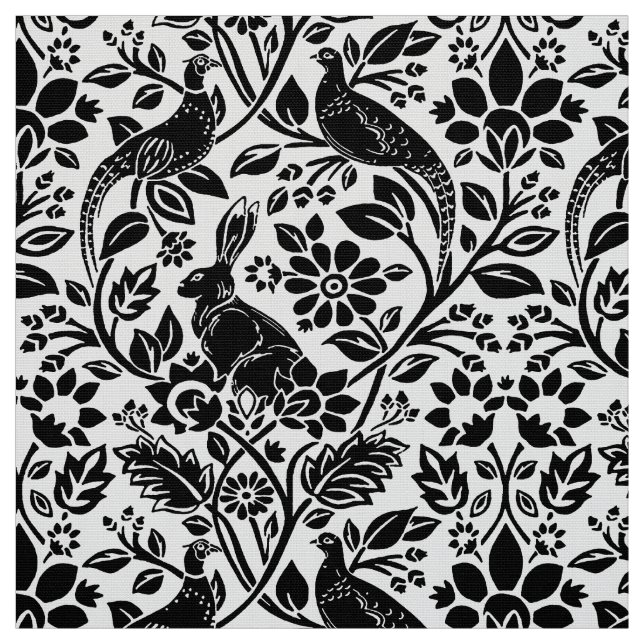 Tecido Pheasant and Hare Patterno, Branco e Preto (Modelo)
