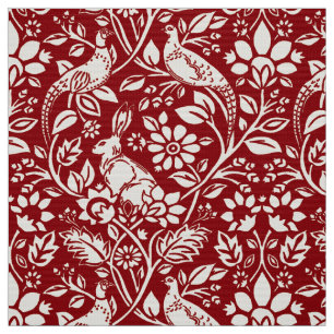 Tecido Pheasant and Hare Patterno, Deep Red and Cream