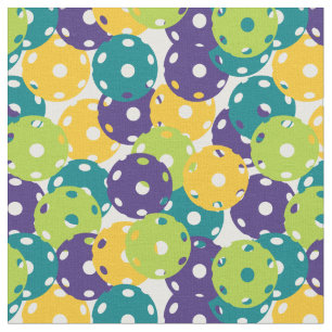 Tecido Pickleball - amarelo, roxo, verde em branco