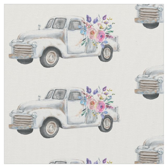 Tecido Pickup Vintage Truck Rustic Watercolor Padrão (Detalhe)