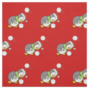Tecido Pinguim Natal Obtendo um Padrão de Bola de Neve
