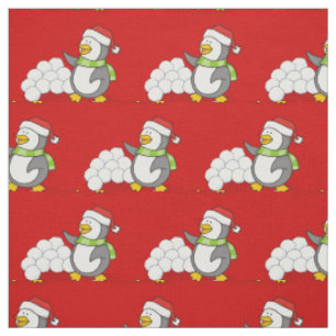 Tecido Pinguim Pequeno com Bolas de Neve