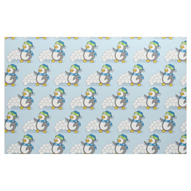 Tecido Pinguim pequeno com bolas de neve balançando (Fat Quarter)