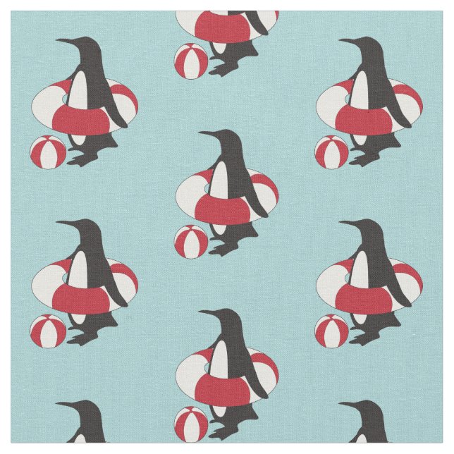 Tecido Pinguim-Pinguim-Nadador Azul-Claro (Detalhe)