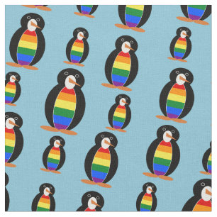 Tecido Pinguim Vestido na Bandeira do Orgulho Gay Arco-Ír