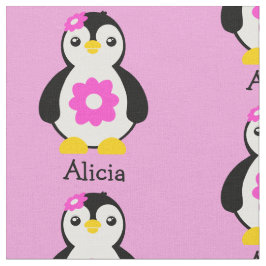 Tecido Pinguins-bebê bonitos com flores rosa
