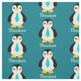 Tecido Pinguins de Bebê Bonitos com Pescoços Azuis